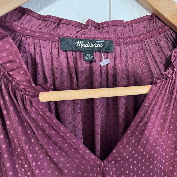 Madewell Silk Long Sleeve Poet Top Maroon Size XS - Picture 3 of 7